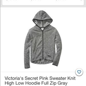 Victoria's Secret Pink Sweater Knit High Low Hoodie Full Zip Color Dark  Gray